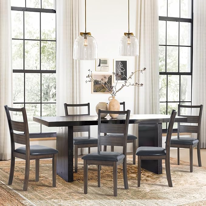 COLAMY Upholstered Dining Chairs Set of 4, PU Leather Dining Room Kitchen Side Chair with Ladder High Back and Adjustable Foot Pegs - Dark Brown - LeafyLoom