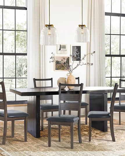 COLAMY Upholstered Dining Chairs Set of 4, PU Leather Dining Room Kitchen Side Chair with Ladder High Back and Adjustable Foot Pegs - Dark Brown - LeafyLoom