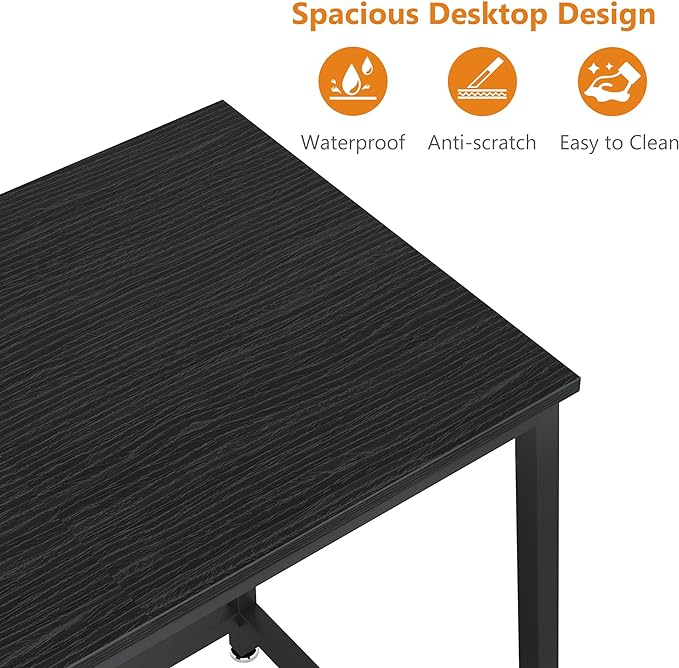 47 Inch Small Space Computer Desk, Home Office Desk, Heavy Duty Multipurpose Table, Study Desk Workstation, Black - LeafyLoom
