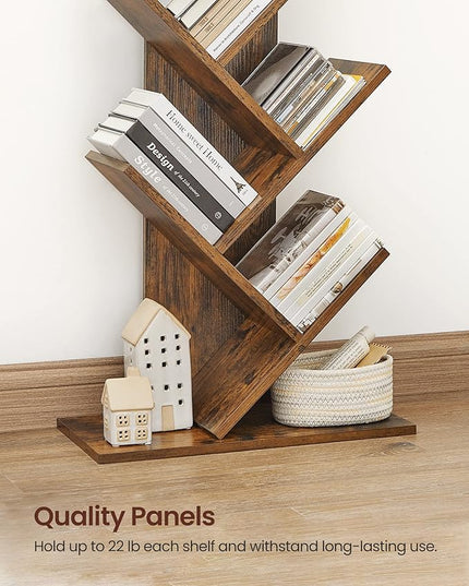 VASAGLE Tree Bookshelf, 9-Tier Bookcase, Large Bookshelf, Space-Saving Corner Shelf, Book Tree, Holds Books, CDs, Games, for Bedroom, Living Room, Home Office, Rustic Brown ULBC11BX - LeafyLoom