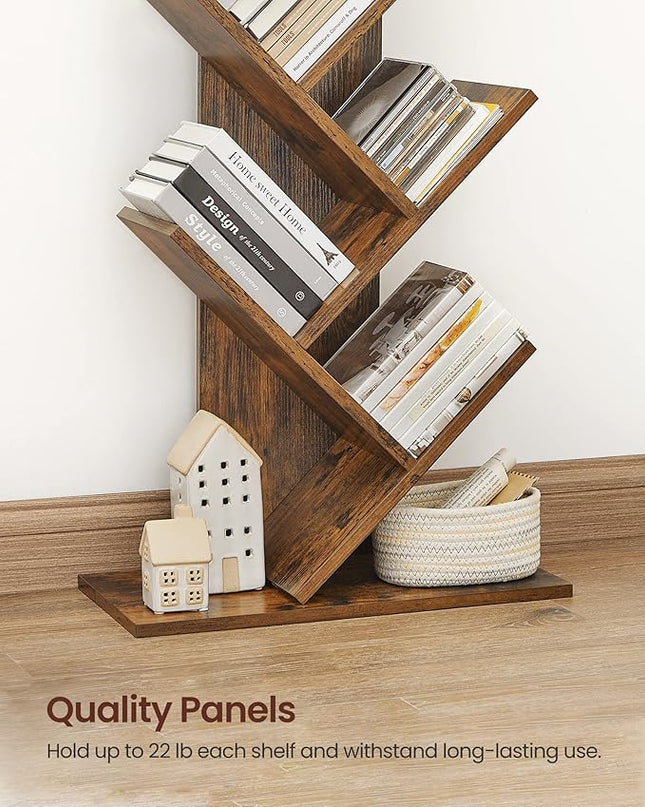 VASAGLE Tree Bookshelf, 9-Tier Bookcase, Large Bookshelf, Space-Saving Corner Shelf, Book Tree, Holds Books, CDs, Games, for Bedroom, Living Room, Home Office, Rustic Brown ULBC11BX - LeafyLoom