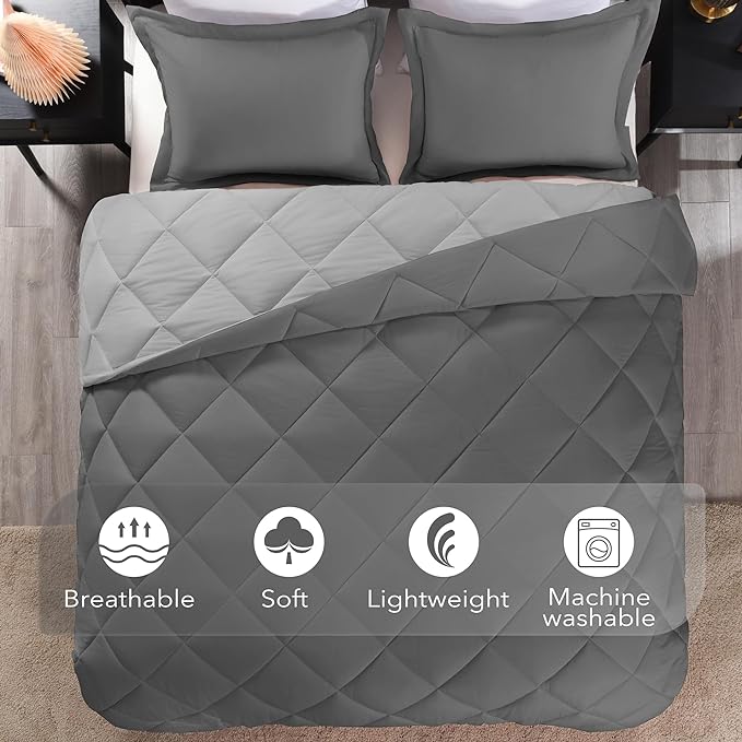 downluxe Twin Comforter Set - Charcoal and Grey Twin Comforter, Soft Bedding Sets for All Seasons -2 Pieces - 1 Comforter (66"x92") and 1 Pillow Sham(20"x26") - LeafyLoom