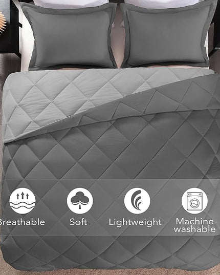 downluxe Full Size Comforter Set - Charcoal and Grey Full Comforter - Soft Bedding Sets for All Seasons -3- Piece Comforter Set Full with 2 Reversible Pillow Shams - LeafyLoom
