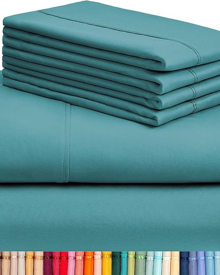 LuxClub 6 PC Full Sheet Set, Breathable Luxury Bed Sheets, Deep Pockets 18" Eco Friendly Wrinkle Free Cooling Bed Sheets Machine Washable Hotel Bedding Silky Soft - Teal Full - LeafyLoom