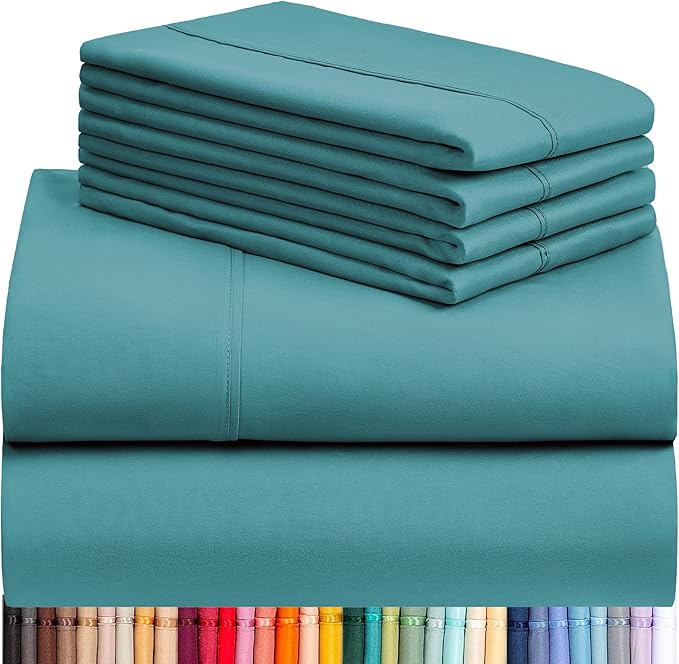 LuxClub 6 PC Full Sheet Set, Breathable Luxury Bed Sheets, Deep Pockets 18" Eco Friendly Wrinkle Free Cooling Bed Sheets Machine Washable Hotel Bedding Silky Soft - Teal Full - LeafyLoom