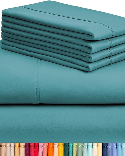 LuxClub 6 PC King Sheet Set, Breathable Luxury Bed Sheets, Deep Pockets 18" Wrinkle Free Cooling Bed Sheets Machine Washable Hotel Bedding Silky Soft - Teal King - LeafyLoom