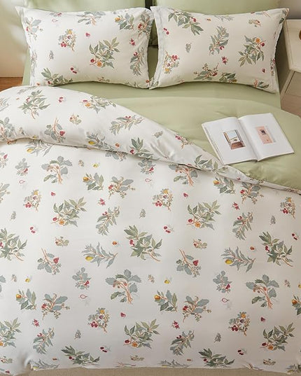 EMME Twin Comforter Set - Sage Green Floral Bedding Set 5 PCS with Flowers Leaves Pattern, Soft Plant Printed Botanical Bed Set with Sheets, Fluffy Bed Bag for All Season(68"X90") - LeafyLoom