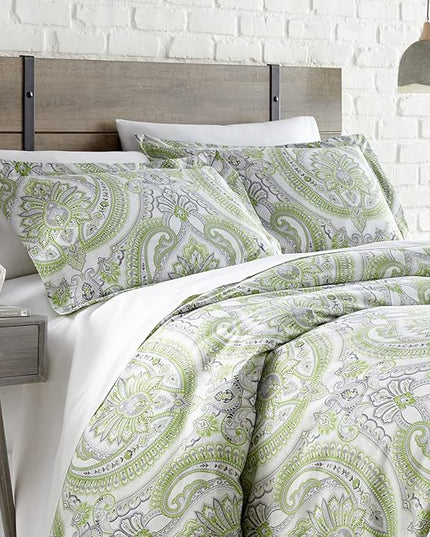 Southshore Fine Living, Inc. Oversized Twin Comforter Bedding Set, Down Alternative Boho Bedspread, Paisley Print Comforter, Twin or Twin XL Comforter with Matching Sham, Pure Melody Green - LeafyLoom
