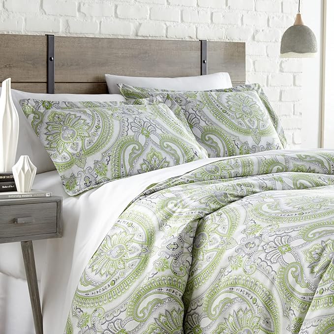 Southshore Fine Living, Inc. Oversized Twin Comforter Bedding Set, Down Alternative Boho Bedspread, Paisley Print Comforter, Twin or Twin XL Comforter with Matching Sham, Pure Melody Green - LeafyLoom