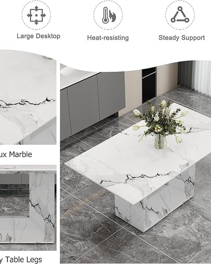 NicBex Simple Dining Table a White Marble Patterned Dining Table Suitable for Kitchen and Living Room, can Accommodate 4-6 People, White - LeafyLoom