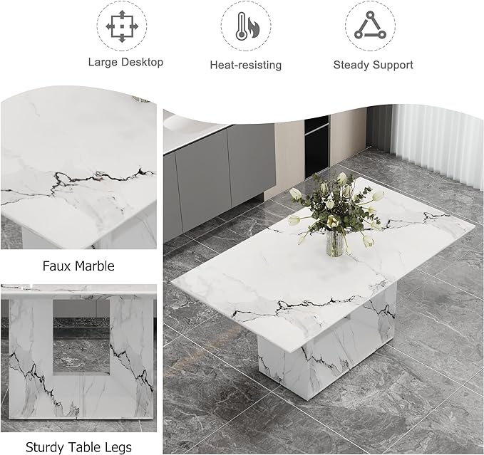NicBex Simple Dining Table a White Marble Patterned Dining Table Suitable for Kitchen and Living Room, can Accommodate 4-6 People, White - LeafyLoom