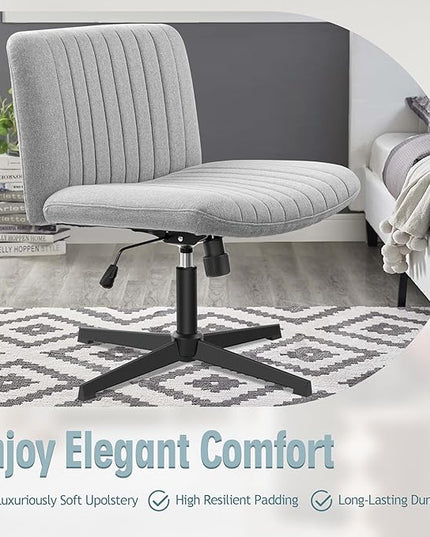 Armless Office Chair no Wheels, Ergonomic Wide Seat Swivel Desk Chair, Height Adjustable Cross Legged Comfortable Computer Chair for Living Room, Vanity Accent Chair LightGray - LeafyLoom
