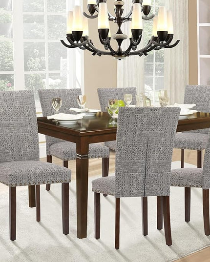 Parsons Dining Chairs Set of 2, Upholstered Nailhead Dining Room Kitchen Side Chair with Thick Cushions and Wood Legs, Black/White - LeafyLoom