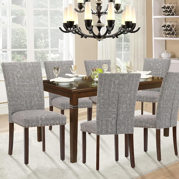 Parsons Dining Chairs Set of 2, Upholstered Nailhead Dining Room Kitchen Side Chair with Thick Cushions and Wood Legs, Black/White - LeafyLoom