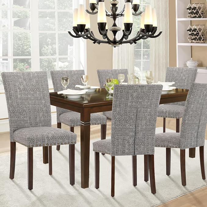 Parsons Dining Chairs Set of 4, Upholstered Nailhead Dining Room Kitchen Side Chair with Thick Cushions and Wood Legs, Black/White - LeafyLoom