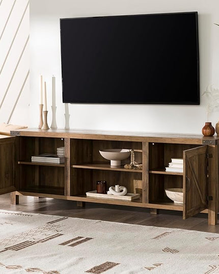 Walker Edison Georgetown Modern Farmhouse Double Barn Door TV Stand for TVs up to 80 Inches, 70 Inch, Rustic Oak, Without Fireplace, 15.75 x 70 x 24 inches - LeafyLoom