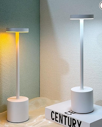 2 Pack Cordless Table Lamp Rechargeable 5000mAh Battery Operated Portable LED Desk Lamp 3 Color Temperature Stepless Dimming for Bedroom Restaurant Coffee Shop Party (White) - LeafyLoom