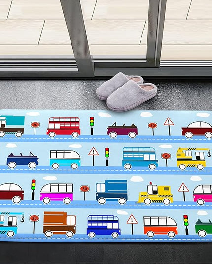 Car Rug Car Play Mat Kids Rugs for Playroom Car Rug Play Mat Rugs for Boys Bedroom Car Carpet for Kids Play Rug for Cars and Trucks Car Rug for Boys Room,Light Blue 2'×3' - LeafyLoom