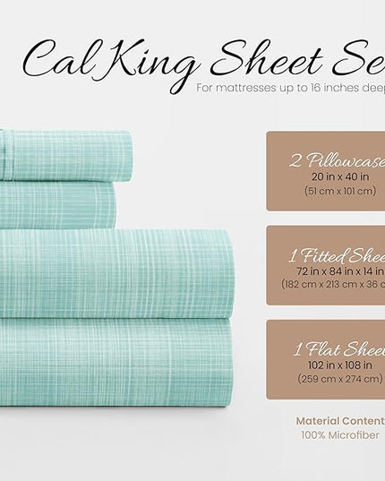 4 Piece California King Bedding Sheets Set (Aqua Thatch) - Sleep Better Than Ever with These Ultra-Soft & Cooling Bed Sheets for Your Cal King Size Bed - Deep Pocket Fits 16" Mattress - LeafyLoom