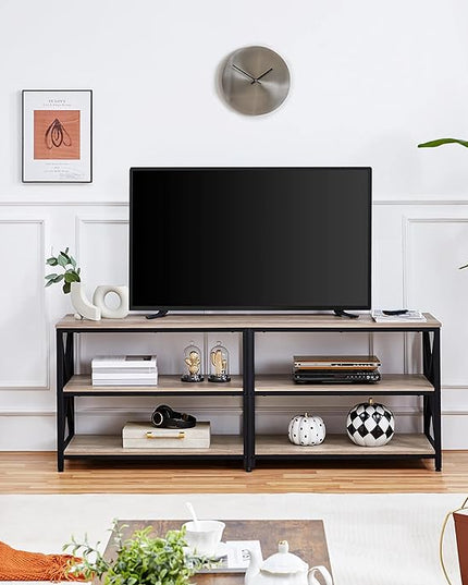 Yaheetech TV Stand for 70 Inch TVs, Industrial Media Entertainment Center with 3-Tier Storage Shelves, 63" TV Console with Metal Frame for Living Room, Gray - LeafyLoom