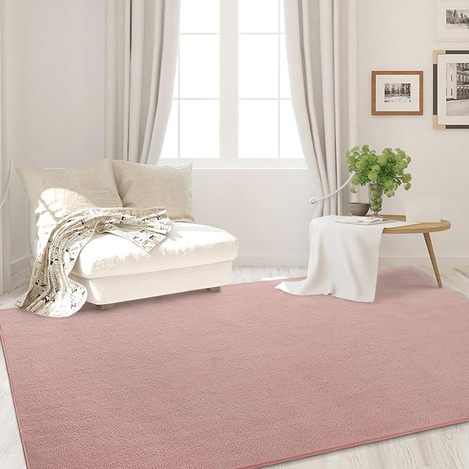 Area Rugs for Bedroom Living Room, 4x6 Pink Super Soft Comfy Thickened Memory-Foam Indoor Carpets, Modern Aesthetic Minimalist Carpet for Boys Girls Adults Apartment Nursery Home Décor - LeafyLoom