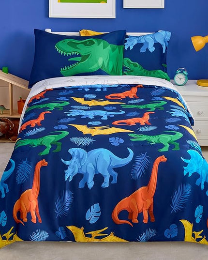 Joiedomi Kid Twin Comforter Set - 5 Piece Dinosaur Bedding Set for Boys/Girls - Super Soft Microfiber Bed in a Bag with Comforter, Sheets, Pillowcase & Sham - LeafyLoom