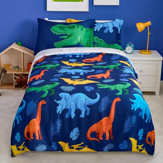 Joiedomi Kid Twin Comforter Set - 5 Piece Dinosaur Bedding Set for Boys/Girls - Super Soft Microfiber Bed in a Bag with Comforter, Sheets, Pillowcase & Sham - LeafyLoom