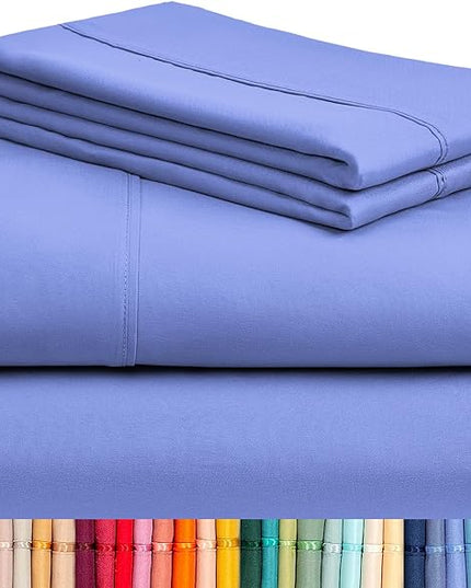 LuxClub Twin XL Sheets - Soft Twin Bed Sheets for-Boys-and-Girls-4 PC Deep Pockets 18" Eco Friendly Wrinkle Free-Kids-Fitted Sheets Machine Washable Hotel Bedding Silky Soft - Violet Blue Twin XL - LeafyLoom