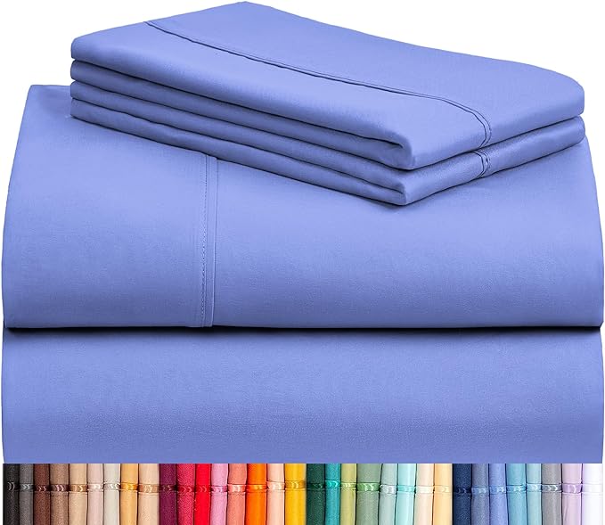 LuxClub Twin XL Sheets - Soft Twin Bed Sheets for-Boys-and-Girls-4 PC Deep Pockets 18" Eco Friendly Wrinkle Free-Kids-Fitted Sheets Machine Washable Hotel Bedding Silky Soft - Violet Blue Twin XL - LeafyLoom