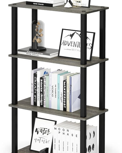 Furinno Turn-N-Tube 4-Tier Multipurpose Shelf Display Rack, Square Tube, French Oak Grey/Black - LeafyLoom