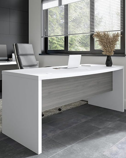 Bush Business Furniture Echo Bow Front Desk, 72W, Pure White and Shiplap Gray - LeafyLoom