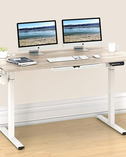 SHW 55-Inch Large Electric Height Adjustable Standing Desk, 55 x 28 Inches, Maple - LeafyLoom