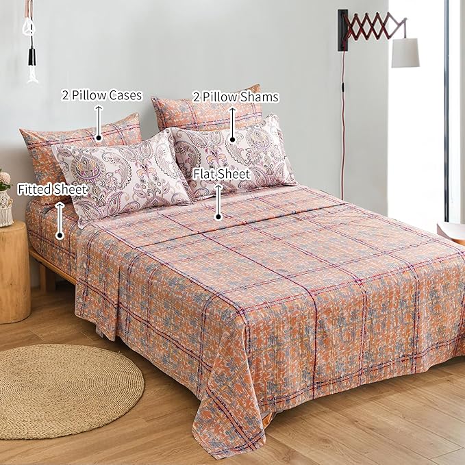Yiran 7 Pieces Paisley Comforter Set Bed in a Bag Boho Floral Comforter Soft Microfiber Paisley Bedding Set Queen Size 90"×90"(1 Comforter,2 Pillowcases,2 Pillow Shams,1 Flat Sheet,1 Fitted Sheet) - LeafyLoom