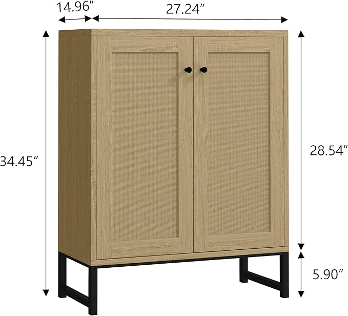 Panana Rattan Decorated 2 Doors Storage Cabinet Accent Cabinet Living Room Cupboard Kitchen Sideboard Buffet Table (Natural) - LeafyLoom