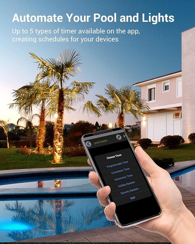 DEWENWILS Pool Pump Timer, Outdoor Wi-Fi Box, Heavy Duty 40A 120-277 VAC 2HP Wireless Controller Timer, Water Heater, Compatible with Smart Phone, Alexa, Google Assistant, UL Listed DEWENWILS