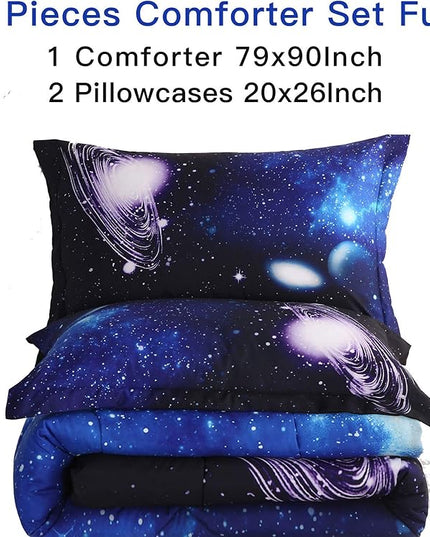 Litanika 3D Galaxy Comforter Full(79x90lnch), 3 Pieces(1 Galaxy Comforter, 2 Pillowcases) Universe Outer Space Bedding Set, Microfiber Comforter Set for Kid Boy Girl Teen - LeafyLoom