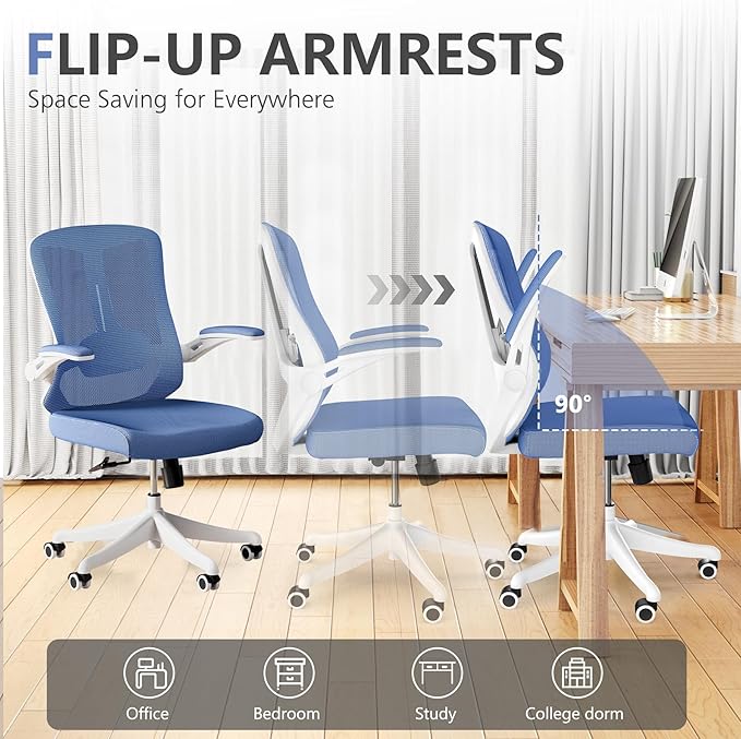 Office Chair with 350LBS Capacity, Ergonomic Comfort Home Desk Chair, Mid Back Gaming Chair with Wheels, Adjustable Height, Lumbar Support, Flip-up Armrest - LeafyLoom