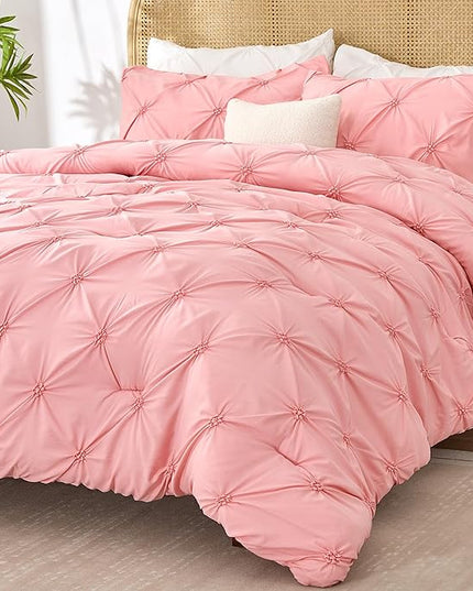 BEDELITE Pink Twin Comforter Set for Girls - 2 Peices Boho Pintuck Bedding Comforter Sets, Lightweight Soft & Warm Twin Bedding Sets with 1 Pillowcase for All Season - LeafyLoom