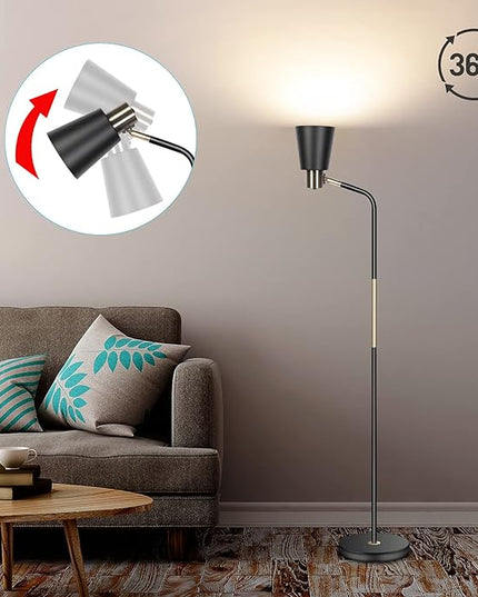 NIOSTA Floor Lamp, Industrial Floor Lamp Height Adjustable 360°Rotation Lampshade Modern Standing Lamp, Floor Lamps for Living Room, Office, Bedroom Reading, Work etc(Black) - LeafyLoom
