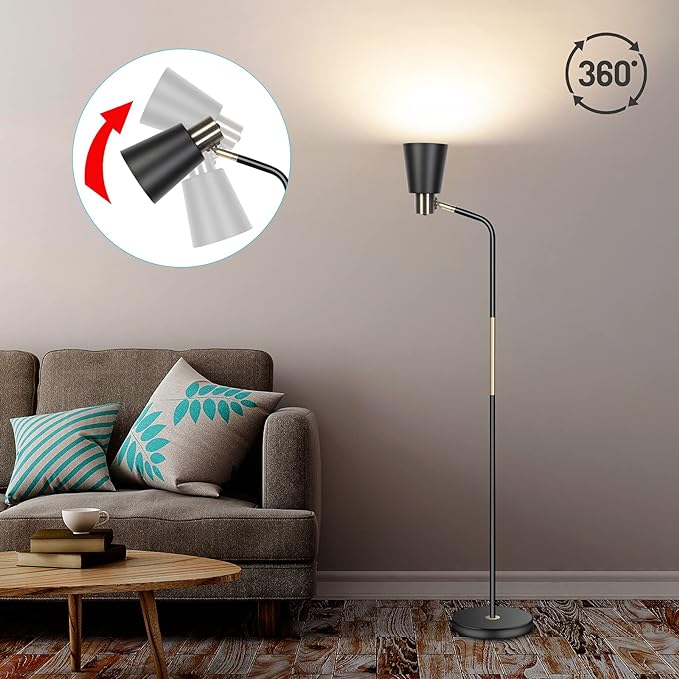 NIOSTA Floor Lamp, Industrial Floor Lamp Height Adjustable 360°Rotation Lampshade Modern Standing Lamp, Floor Lamps for Living Room, Office, Bedroom Reading, Work etc(Black) - LeafyLoom