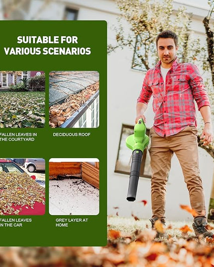 Cordless Leaf Blower, 150MPH Handheld Electric Leaf Blower with 2 x4.0Ah Battery and Charger, 2 Speed Modes, 20V Lightweight Battery Operated Leaf Blowers for Lawn Care, Patio, Blowing Leaves and Snow - LeafyLoom