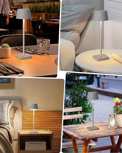Rechargeable Cordless Table Lamp, Battery 5000mAh Metal Aluminum Housing USB LED Portable Powered Desk Lamp, 3 Levels Brightness Night Light for Restaurants Bars Outdoor (ferrous gray-2pack) - LeafyLoom