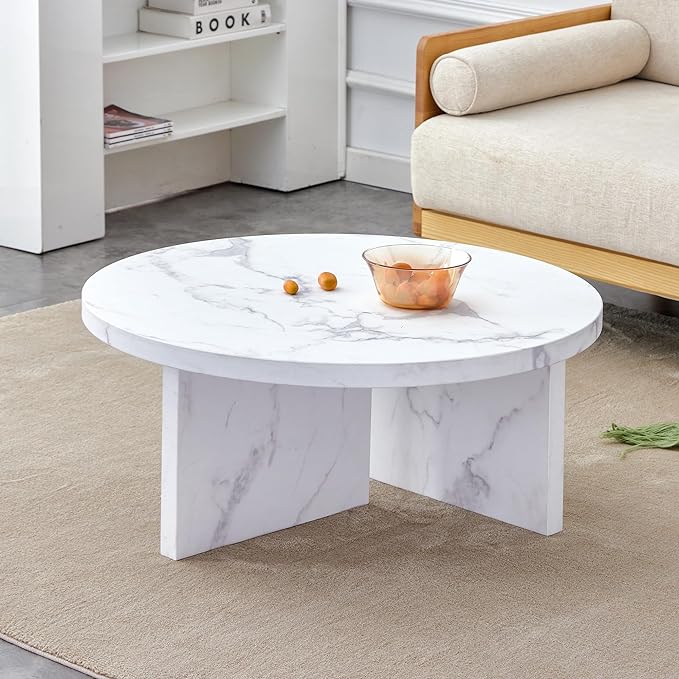 NicBex 31.4Inch Round Dining Table,Mid-Century Modern Kitchen Table with White Patterns Tabletop for 2 to 4,Leisure Coffee Table for Kitchen,Small Space and Living Room,Space-Saving,White - LeafyLoom