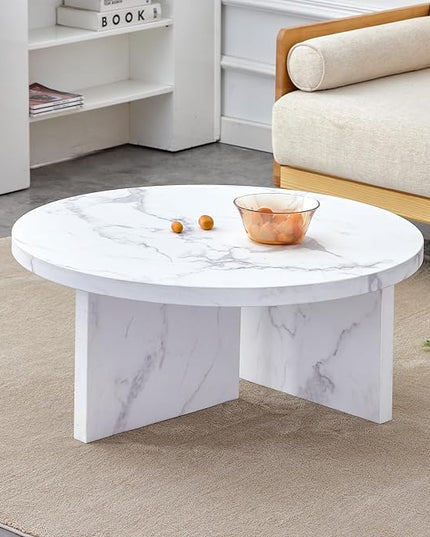 NicBex Modern Round MDF Material Circular Coffee Table with Texture, 31.4 Inch Contemporary Middle Table Modern Tea Table Suitable for Small Spaces, Living Room, White - LeafyLoom
