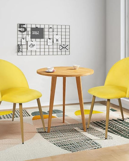 FurnitureR Upholstered Velvet Dining Chair Mid Back Armless with Wood Legs for Home Kitchen Bedroom Living Room, Set of 2, Yellow - LeafyLoom