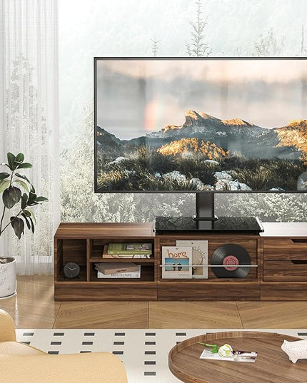 Universal TV Stand Mount for 27-60 inch TVs, Height Adjustable Table Top TV Stand Holds up to 88lbs, TV Mount Stand with Tempered Glass Base, Replacement TV Base Stands Max VESE 400x400mm - LeafyLoom