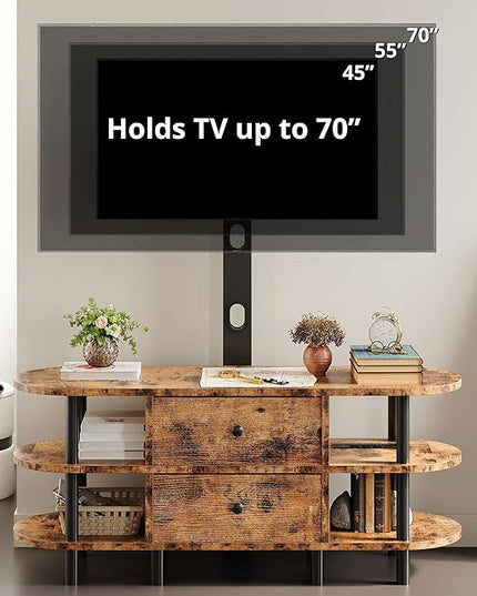 IRONCK TV Stand with Mount and Power Outlet 47", Swivel TV Stand Mount for 70+ inch TV, 3 Tiers TV Console with Drawers and Storage Shelves Entertainment Center - LeafyLoom