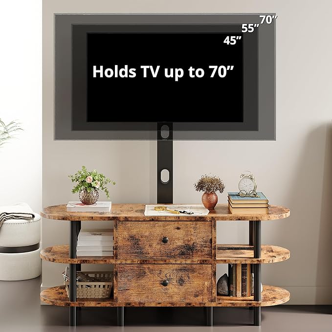 IRONCK TV Stand with Mount and Power Outlet 47", Swivel TV Stand Mount for 70+ inch TV, 3 Tiers TV Console with Drawers and Storage Shelves Entertainment Center - LeafyLoom
