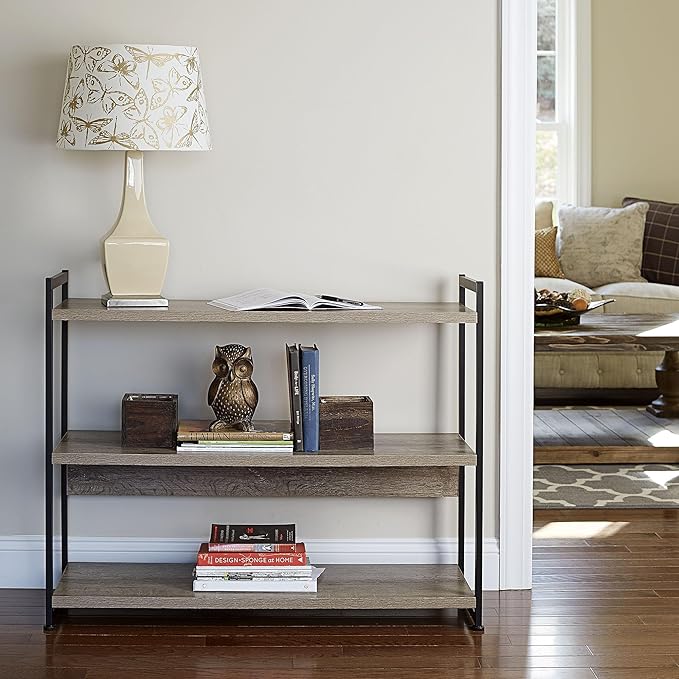 Household Essentials Ashwood 3 Tier Storage Shelf with Metal, Grey Shelves – Black Frame - LeafyLoom