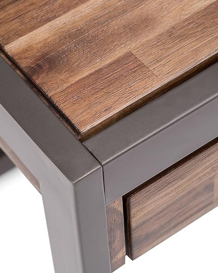 SIMPLIHOME Erina SOLID ACACIA WOOD Industrial 60 Inch Wide Writing Office Desk in Rustic Natural Aged Brown, For the Workstation and Study Table - LeafyLoom